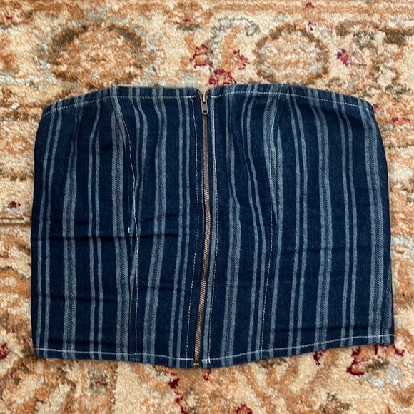 Princess Polly Fernley Blue White Denim Striped Strapless Bustier Top 2 - Picture 9 of 12